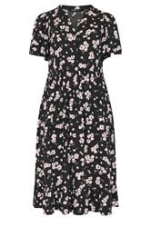 YOURS Curve Black Ditsy Half Placket Midi Dress