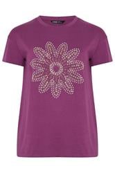 YOURS Curve Purple Beaded Daisy T-Shirt