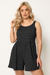 YOURS Plus Size Black Polka Dot Smock Textured Playsuit | Yours Clothing 3
