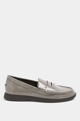 Grey Faux Leather Flatform Loafers In Wide E Fit | Yours Clothing 2