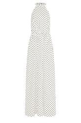 LTS Tall White Satin Polka Dot Halter Neck Dress