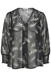 YOURS LONDON Curve Black Blurred Feather Shirred Cuff Blouse