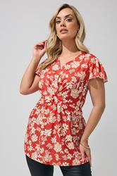 YOURS LONDON Plus Size Red Floral Twist Front Top | Yours Clothing 3