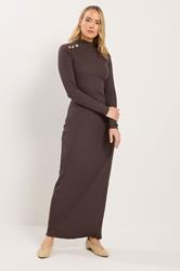 LTS Tall Women's Brown Ribbed Shoulder Button Maxi Dress | Long Tall Sally 3