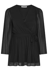YOURS LONDON Curve Black Pleat Sleeve Wrap Top