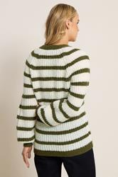 LTS Tall Green Knitted Stripe Button Cardigan | Long Tall Sally 2