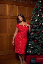 YOURS LONDON Plus Size Red Velvet Sequin Midi Dress | Yours Clothing 1