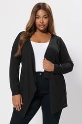YOURS Plus Size Black Ribbed Waterfall Cardigan | Yours Clothing 3
