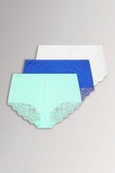 YOURSET 3 PACK Curve Blue & White Lace Back High Waisted Knickers