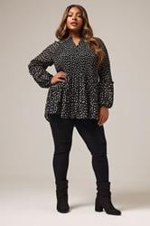 YOURS Plus Size Black Polka Dot Print Pleated Blouse | Yours Clothing 2