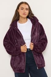 YOURS Plus Size Burgundy Red Faux Fur Hooded Jacket | Yours Clothing 3