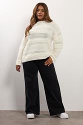 YOURS Plus Size Ivory White Boucle Pointelle Knit Jumper | Yours Clothing 5