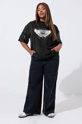 LIMITED COLLECTION Plus Size Black Sequin 'World Tour' Graphic T-Shirt | Yours Clothing 1