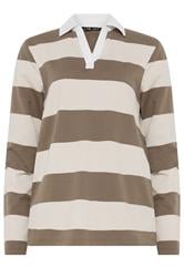 LTS Tall Natural Brown Stripe Rugby Polo T-Shirt