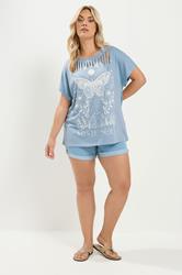 YOURS Plus Size Blue 'Mystic Soul' Laser Cut Slogan T-Shirt | Yours Clothing 1