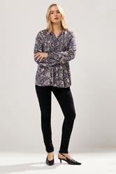 LTS Tall Purple Floral Tie Neck Pintuck Blouse | Long Tall Sally 1