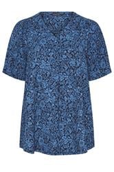 EVANS Plus Size Navy Blue Floral Pleat Front Angel Sleeve Top | Evans 5