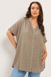YOURS Curve Mocha Brown Notch Neck Dobby Blouse | Yours Clothing 3