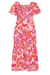 YOURS Plus Size Pink Palm Leaf Shirred Maxi Dress | Yours Clothing 5