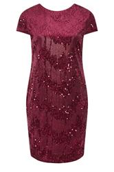 YOURS LONDON Curve Wine Red Velvet Sequin Shift Dress