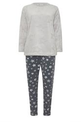 YOURS Plus Size Grey Embossed Star Borg Lounge Set | Yours Clothing 5