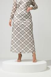 YOURS LONDON Curve Ivory White & Brown Check Maxi Skirt | Yours Clothing 3