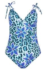 YOURS Plus Size Blue Animal Floral Tie Swimsuit | Yours Clothing 5