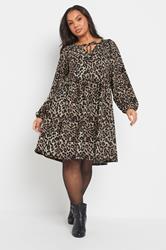 YOURS Plus Size Brown Leopard Print Textured Mini Dress | Yours Clothing 2