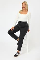 YOURS Plus Size Black Washed Boyfriend Jeans | Yours Clothing 3