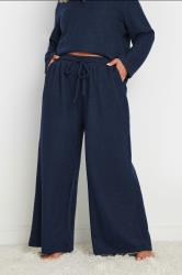 YOURS Plus Size Navy Blue Soft Touch Ribbed Trousers | Yours Clothing 1