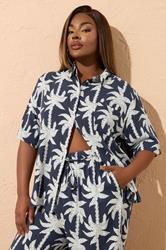 YOURS Plus Size Navy Blue Tropical Palm Print Shirt | Yours Clothing 2