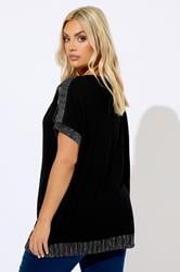 YOURS Plus Size Black Eyelet Shimmer Detail Top | Yours Clothing 3