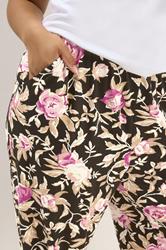 YOURS Plus Size Black Floral Print Cuffed Harem Trousers | Yours Clothing 4