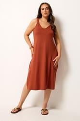 YOURS Plus Size Burnt Orange Midi Dress | Yours Clothing 1