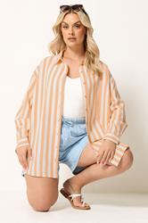 YOURS Plus Size Orange Stripe Linen Long Sleeve Shirt | Yours Clothing 3