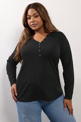 YOURS Plus Size Black Henley Top | Yours Clothing 3