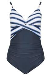 YOURS Plus Size Navy Blue Stripe Swimsuit | Yours Clothing 6