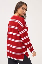YOURS Plus Size Red Stripe Drop Shoulder Knitted Jumper | Yours Clothing 2