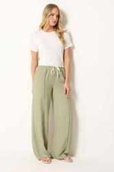 LTS Tall Women's Natural Brown Contrast Waist Wide Leg Trousers | Long Tall Sally 3