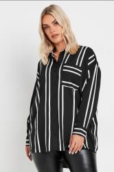 YOURS Plus Size Black & White Stripe Print Oversized Shirt | Yours Clothing 1