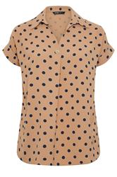 YOURS Curve Natural Brown Polka Dot Pleat Front Shirt
