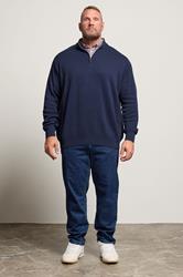 BadRhino Big & Tall Navy Blue Mock Shirt Milano Quarter Zip Jumper | BadRhino 1