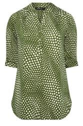 YOURS Curve Green Polka Dot Half Placket Shirt