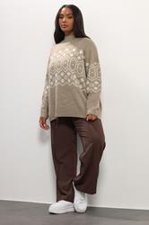 YOURS Plus Size Natural Brown Fairisle Jumper | Yours Clothing 2