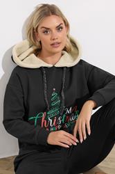 YOURS Plus Size Black 'Merry Christmas' Glitter Tree Novelty Hoodie | Yours Clothing 5