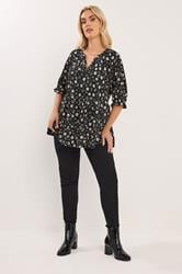YOURS Plus Size Black Floral Paisley Print Tiered Top | Yours Clothing 1