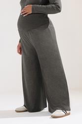 BUMP IT UP MATERNITY Plus Size Charcoal Grey Extra Wide Leg Trousers | Yours Clothing 1