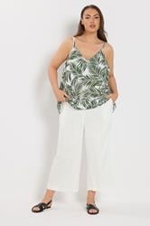 YOURS Plus Size White Linen Cropped Wide Leg Trousers | Yours Clothing 1