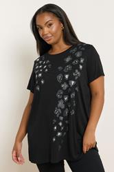 YOURS Plus Size Black Leopard Embellished T-Shirt | Yours Clothing 3