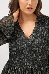 YOURS Plus Size Black Floral Shirred Mini Dress | Yours Clothing 4